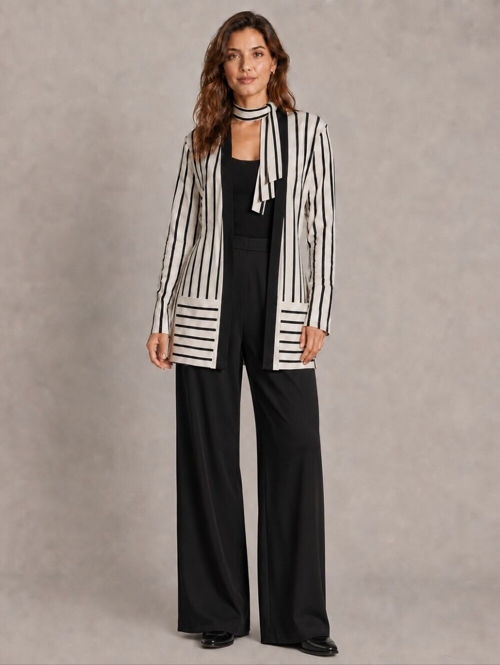 Sympli Navy/White Striped Open-Front Cardigan Jacket with Removable Sash Size 6